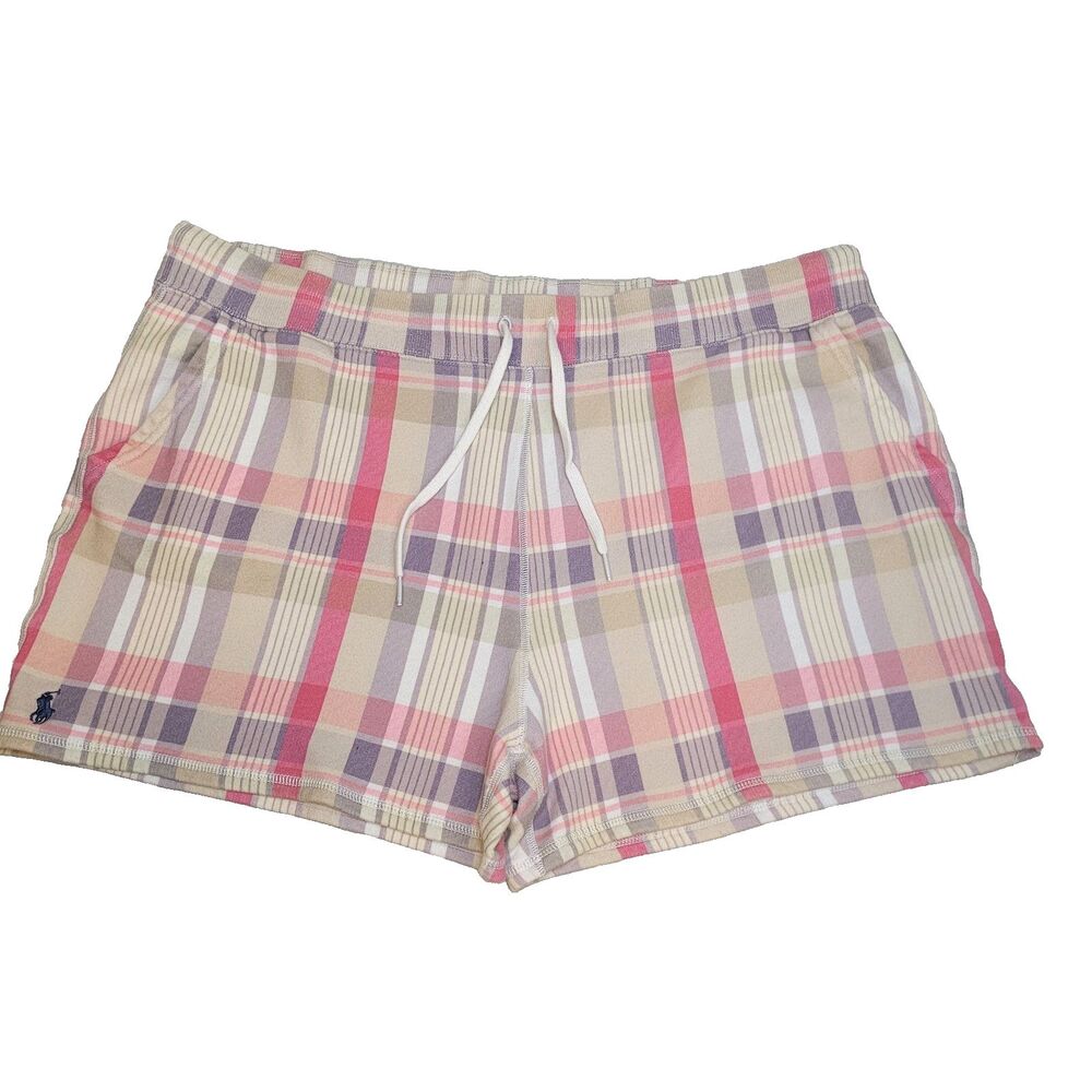 Polo Ralph Lauren Shorts Womens XXL Pink Plaid Lounge Drawstring Casual Comfy